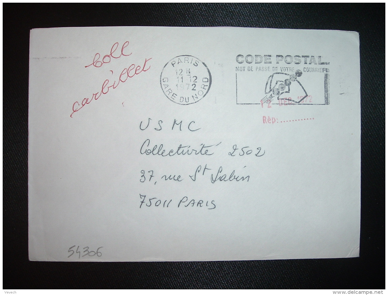 LETTRE OBL.MEC.11-12-1972 PARIS GARE DU NORD + CODE POSTAL - Civil Frank Covers