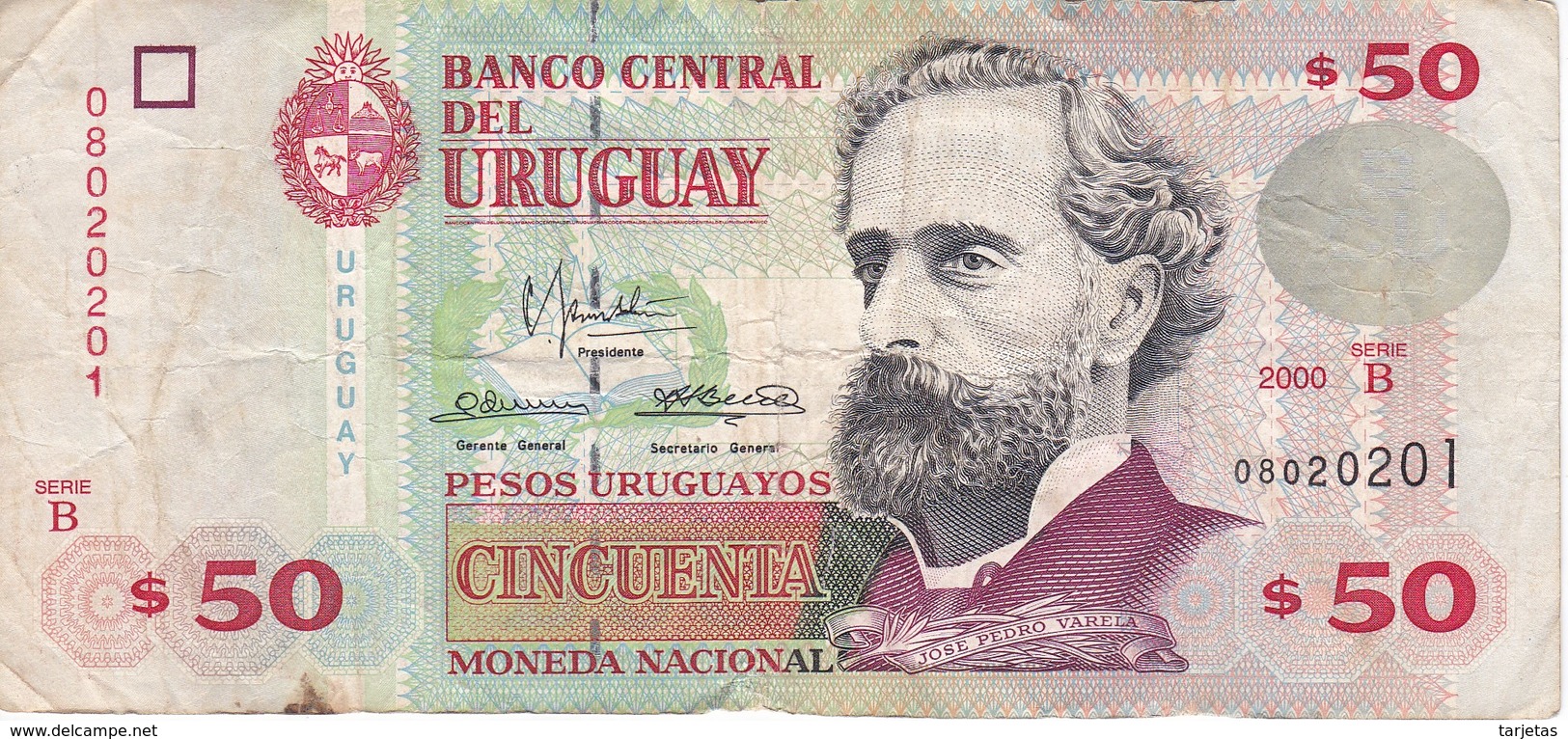 BILLETE DE URUGUAY DE 50 PESOS DEL AÑO 2000 (BANKNOTE) - Uruguay