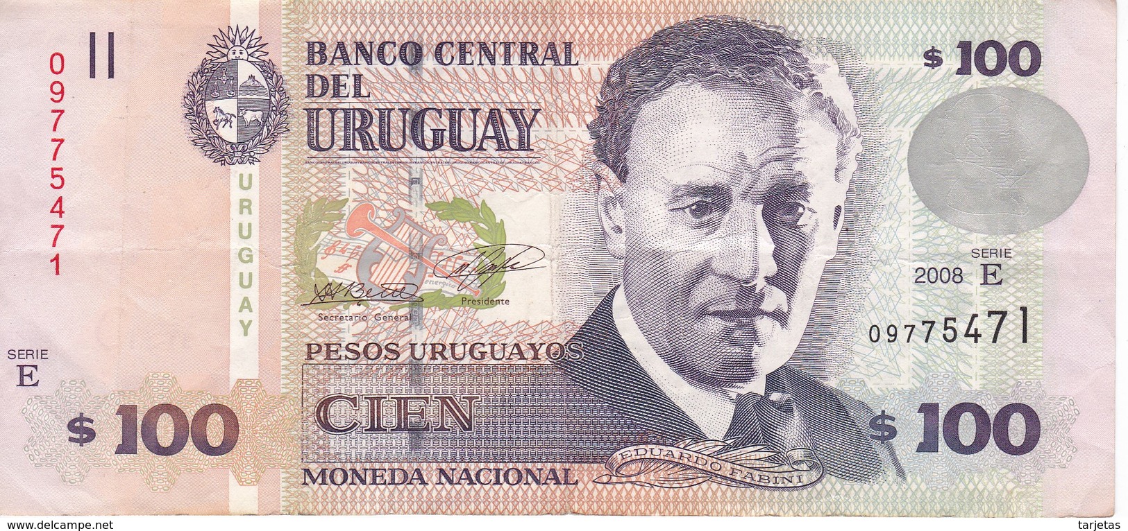 BILLETE DE URUGUAY DE 100 PESOS DEL AÑO 2008  (BANK NOTE) - Uruguay