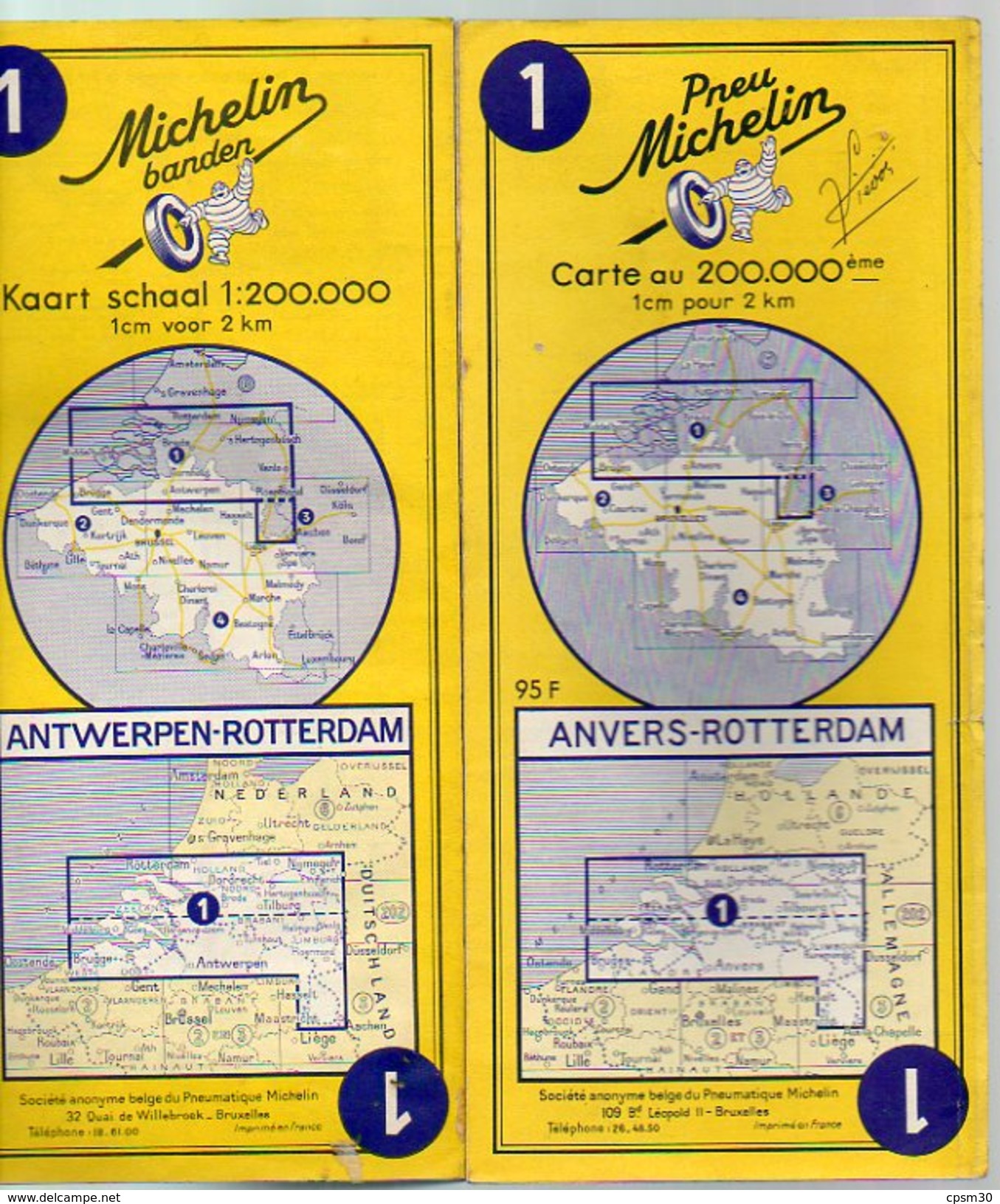 Carte Géographique MICHELIN - N° 001 - ANVERS-ROTTERDAM - 1955 - Contour Jaune - Roadmaps