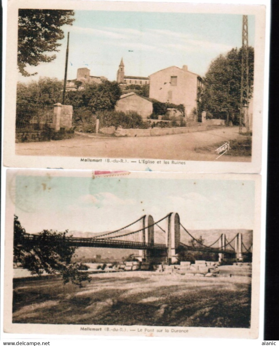 [13] Bouches-du-Rhône > Mallemort  Lot De 2 CPSM  16/06/1948-Le PONT//l'Eglise Et Les Ruines 30/04/1945 - Mallemort