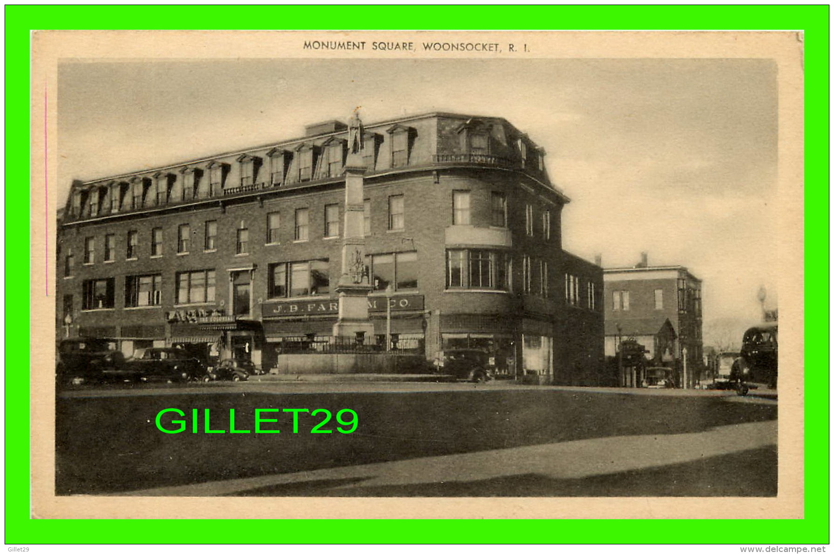 WOONSOCKET, RI - MONUMENT SQUARE - ANIMATED OLD CRAS - PUB. BY BERGER BROTHERS - - Woonsocket