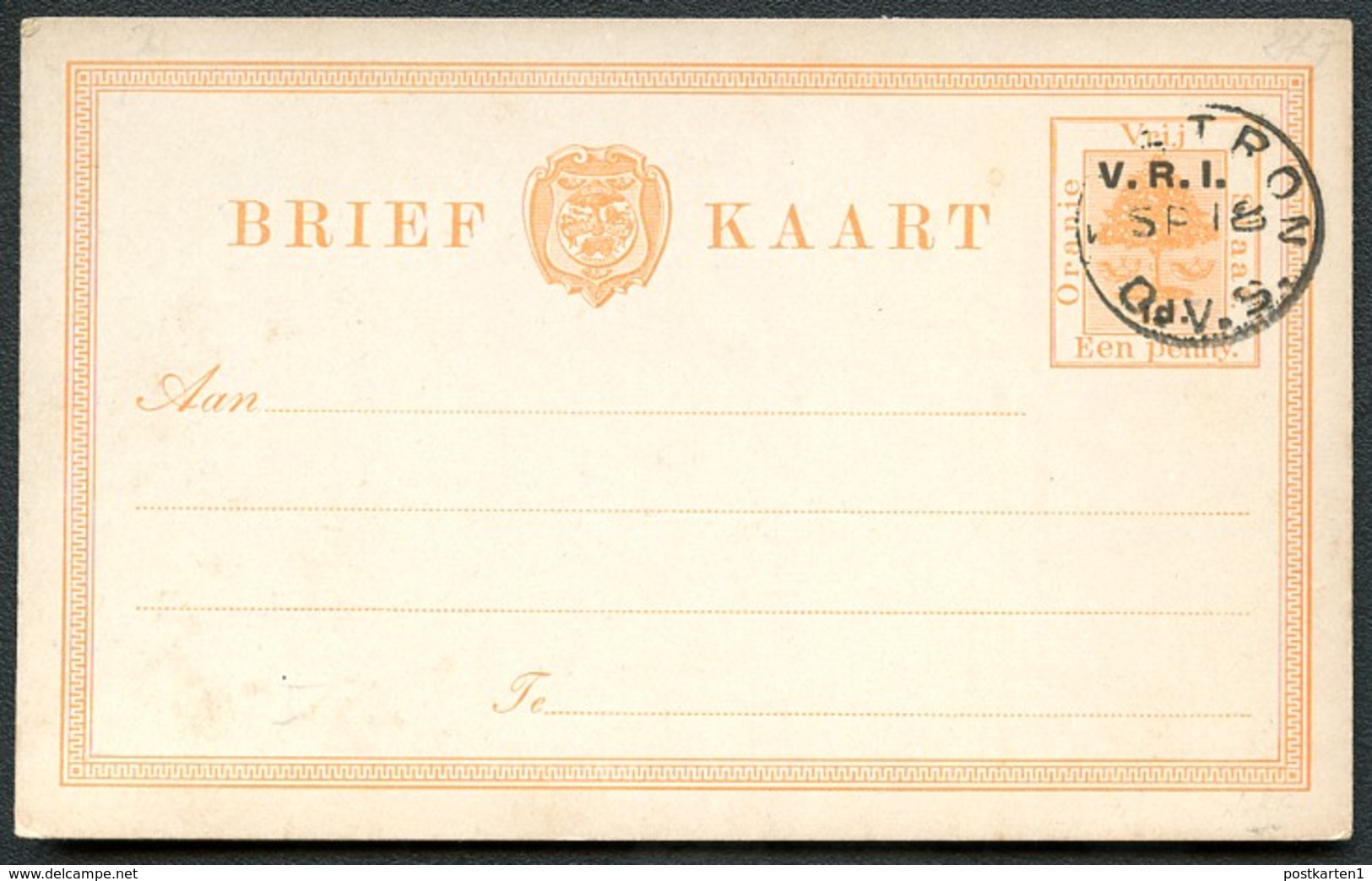 ORANGE RIVER COLONY Overprinted Postal Card #27 Postmark ZASTRON - Stato Libero Dell'Orange (1868-1909)