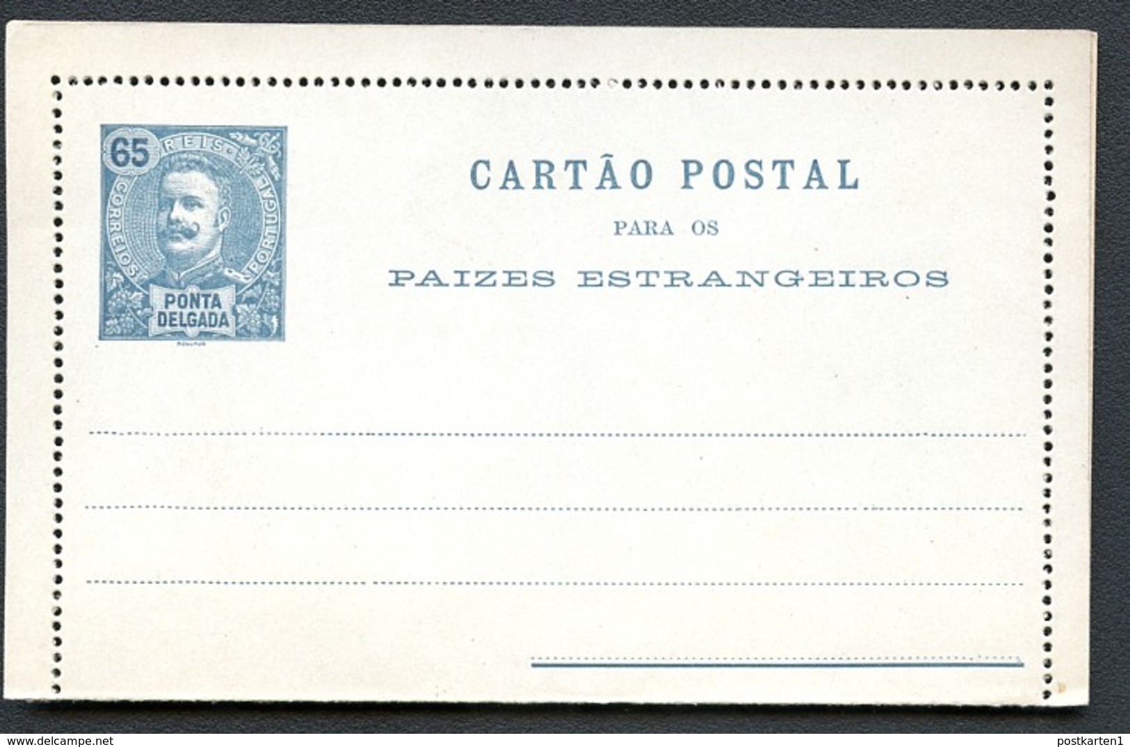 PONTA DELGADA Letter Card #A5  65 Reis Mint 1899 - Ponta Delgada