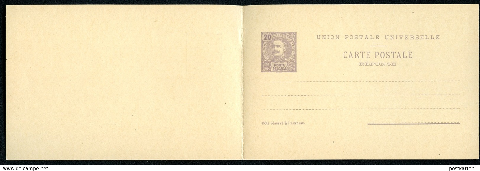 PONTA DELGADA Postal Card With Reply#11 20+20 Reis Mint Vf 1897 - Ponta Delgada