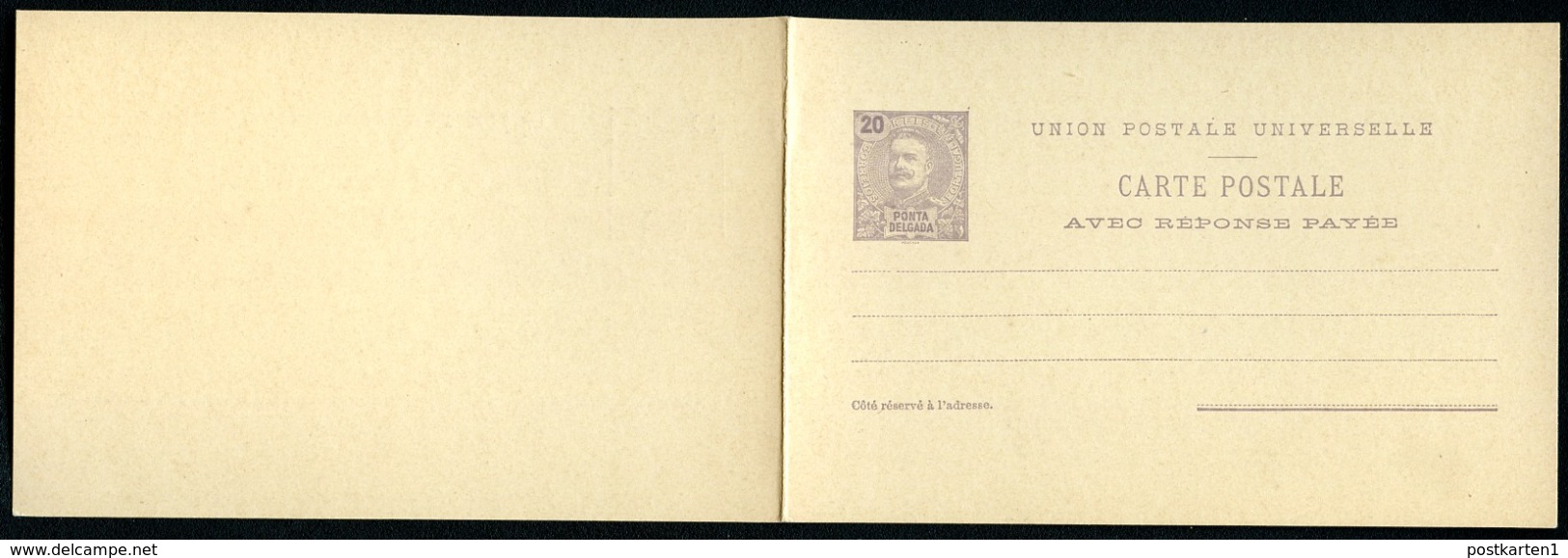 PONTA DELGADA Postal Card With Reply#11 20+20 Reis Mint Vf 1897 - Ponta Delgada