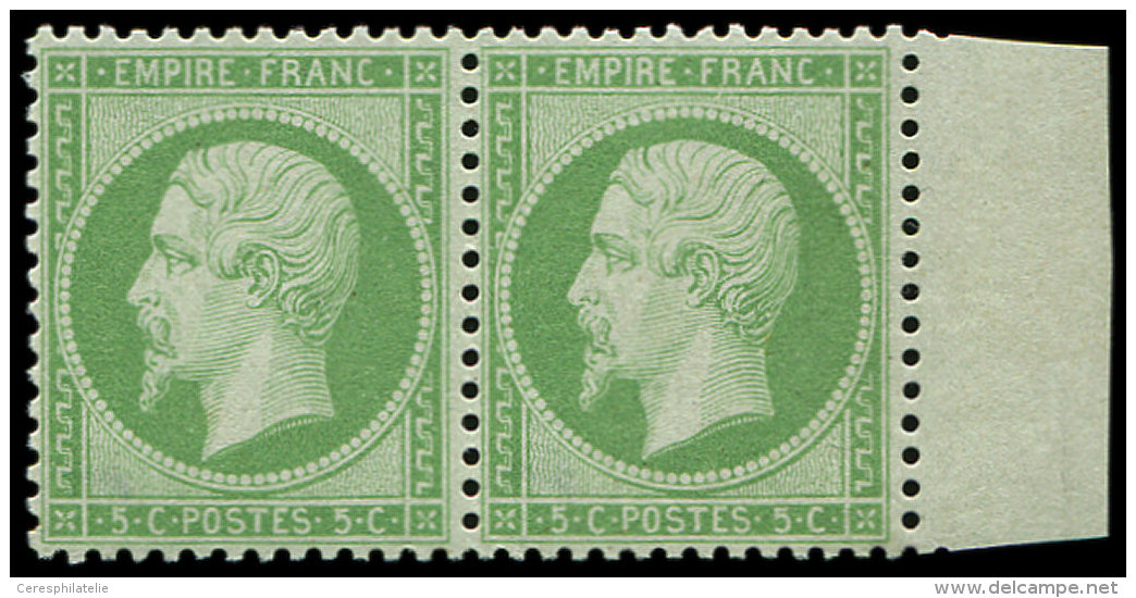 20    5c. Vert, PAIRE Bdf, Excellent Centrage, 1 Point D'adh. S. Chaque, TTB - Autres & Non Classés