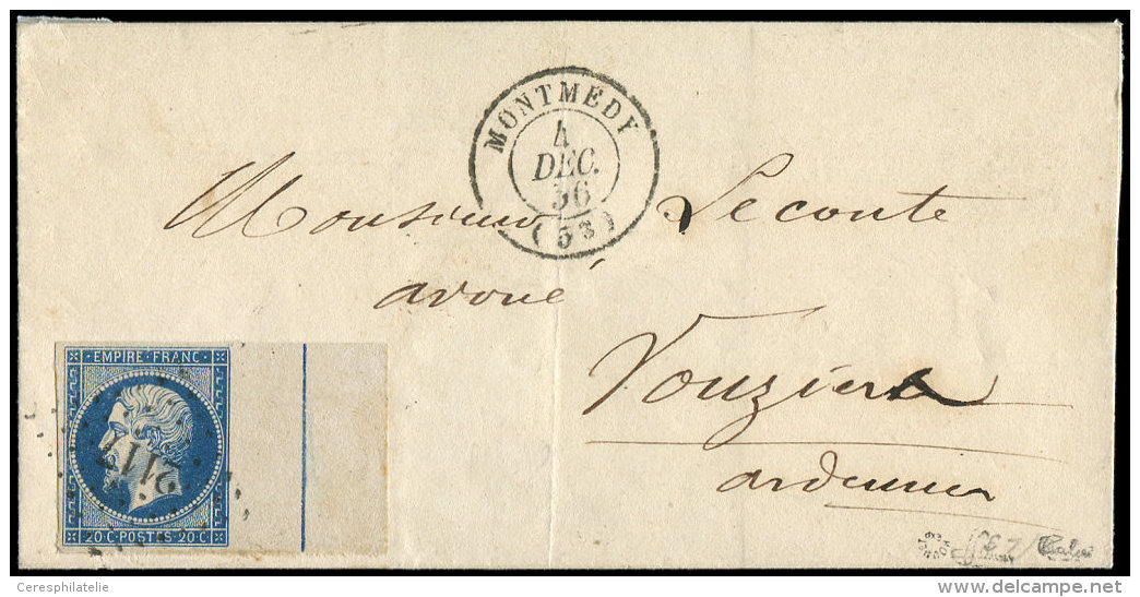 14Ai 20c. Bleu, T I, Bdf Int&eacute;gral Avec FILET D'ENCADREMENT, Obl. PC 2117 S. LSC, C&agrave;d T15 MONTMEDY 4/12/56, - Other & Unclassified