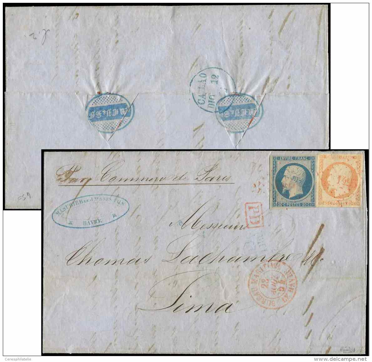 14A  20c. Bleu, T I + N&deg;16 40c. Orange, Obl. PC ROUGE 1495 S. LAC, C&agrave;d Rouge BUREAU MARITIME/LE HAVRE 23/8/54 - Sonstige & Ohne Zuordnung