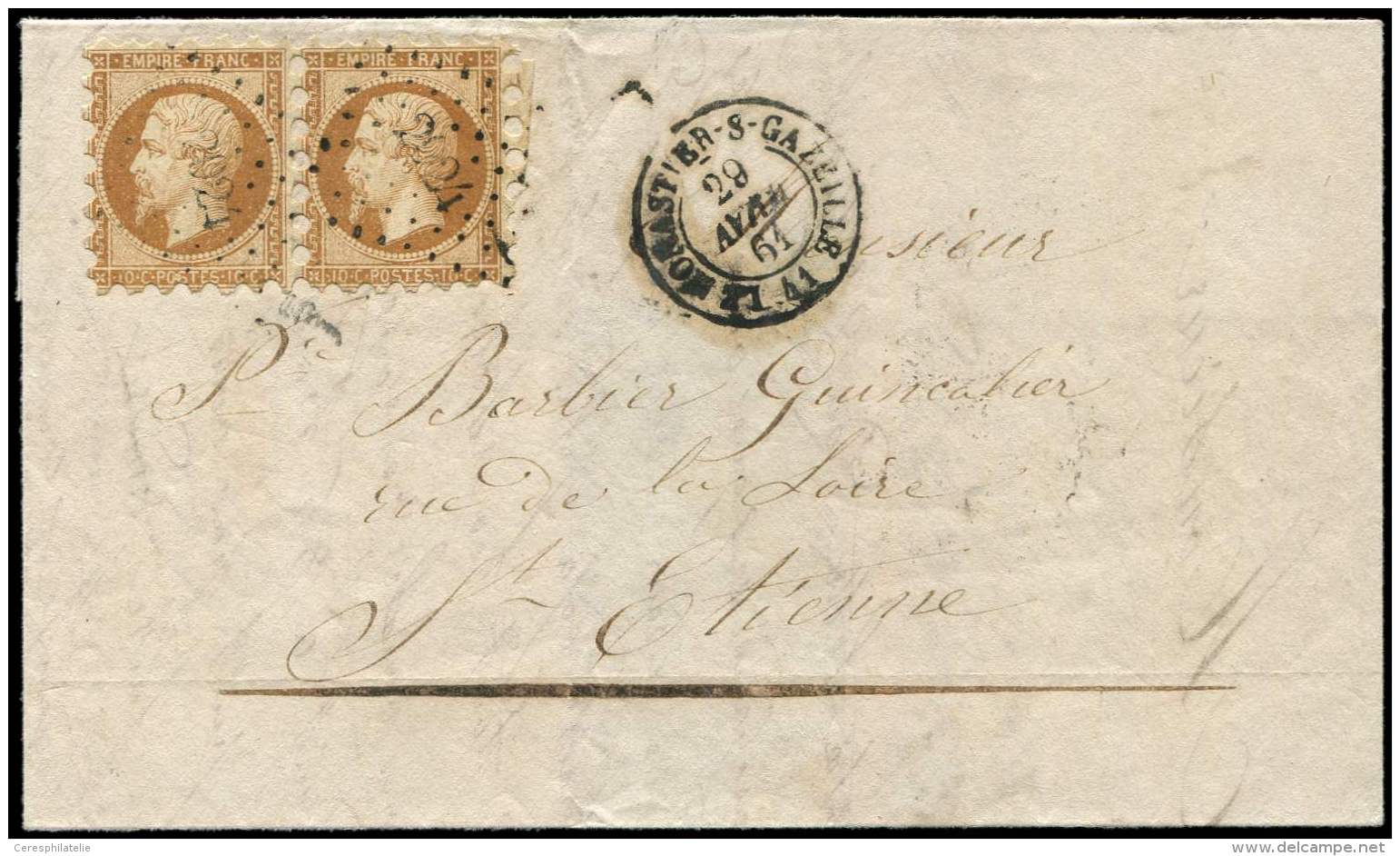 13B  10c. Brun Clair, T II, PAIRE PIQUAGE SUSSE, Obl. PC 2024 S. LAC, C&agrave;d T15 LE MONASTIER-S-GAZEILLE, TTB. Br - Sonstige & Ohne Zuordnung