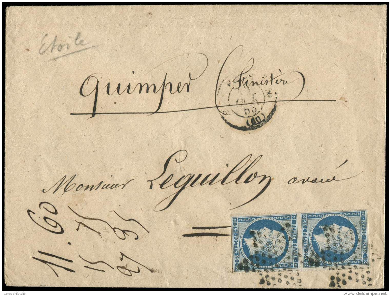 10   25c. Bleu, PAIRE Obl. ETOILE S. Env., C&agrave;d PARIS 1( )/10/53, TB - Autres & Non Classés