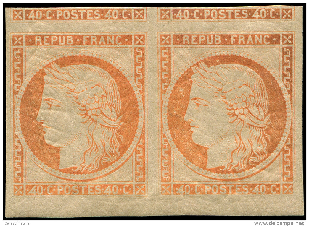 R5k  40c. Orange, REIMPRESSION, PAIRE Des Deux 4 RETOUCHES Cases 146/47, Marges &eacute;normes, Pi&egrave;ce Magnifique - Autres & Non Classés