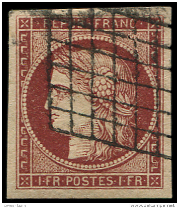 6B    1f. Carmin Brun FONCE, Obl. GRILLE, TTB. Br - Other & Unclassified