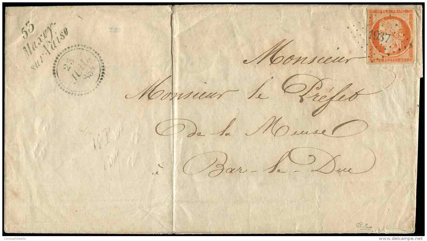 5    40c. Orange, Obl. PC 1937 S. LSC, Cursive 55/MAXEY-/SUR VAISE, Dateur B 23 JUIL 1854, Arriv&eacute;e BAR-LE-DUC 23/ - Autres & Non Classés