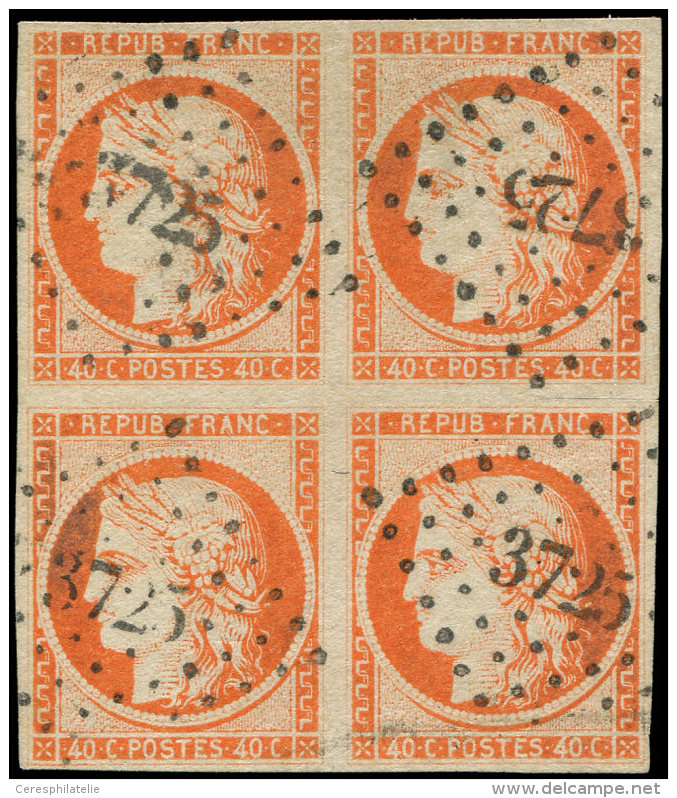 5    40c. Orange, BLOC De 4 Obl. PC 3725, Petit Coup De Ciseaux &agrave; Dr. S. 1cm Hors Timbres, Superbe - Other & Unclassified