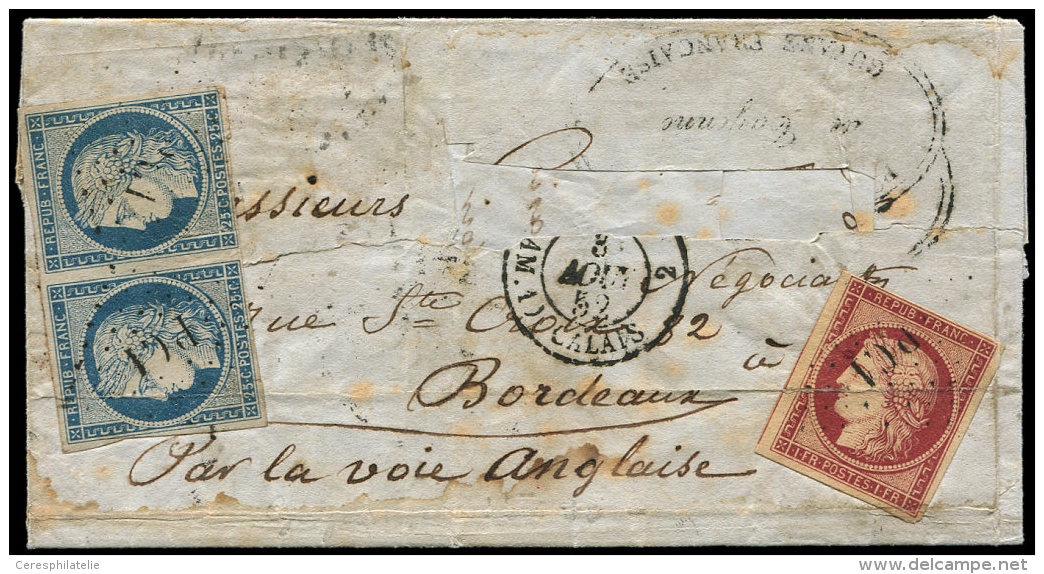 4 Et 6, 25c. Bleu PAIRE Et 1f. Carmin, Obl. Los. PC1 S. LAC De CAYENNE 28/6/52, RR Cachet Poste Aux Lettres GUYANE, Arr. - Sonstige & Ohne Zuordnung