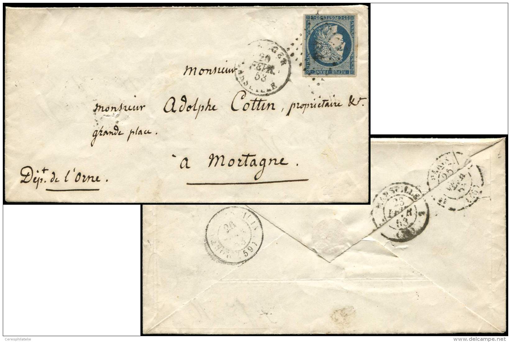 4    25c. Bleu, Obl. PC S. Env., C&agrave;d ALGER MARSEILLE 20/2/53, TB - Other & Unclassified