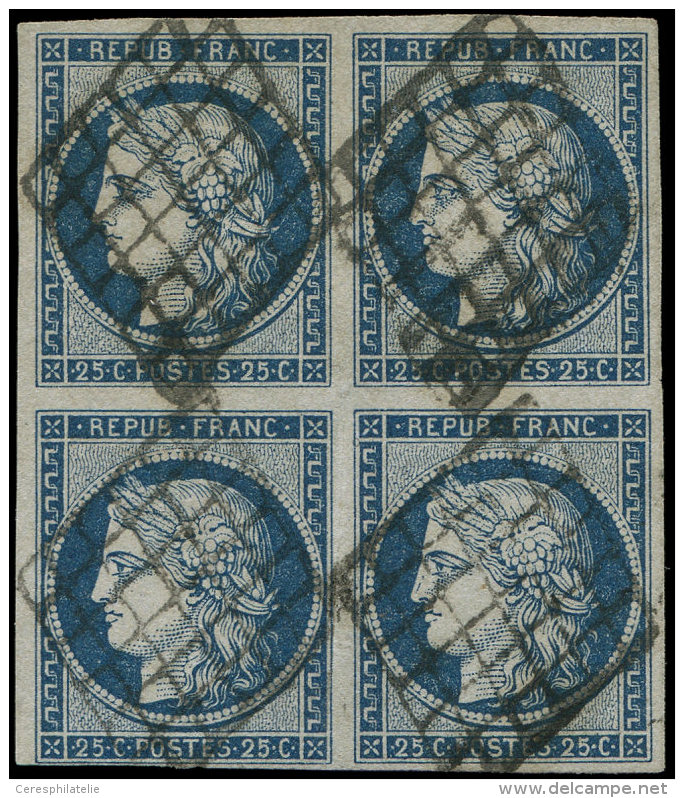 4    25c. Bleu, BLOC De 4 Obl. GRILLE, Tr&egrave;s Frais Et TTB - Other & Unclassified