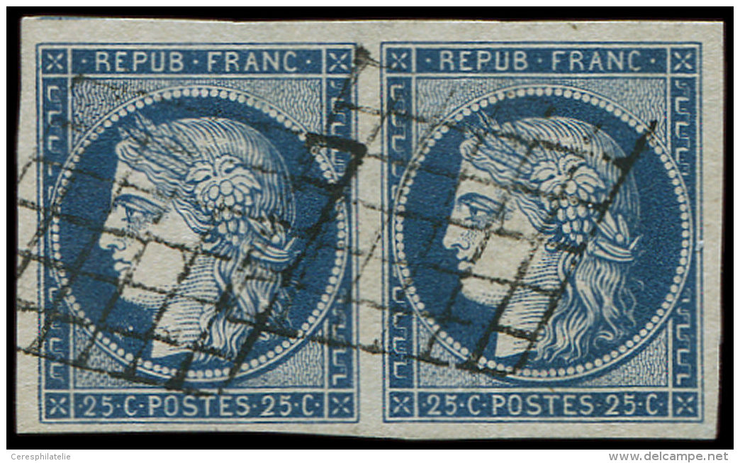 4    25c. Bleu, PAIRE Obl. GRILLE, TTB - Autres & Non Classés