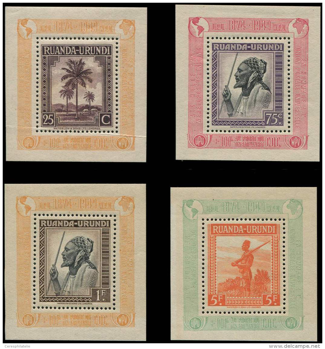 Ruanda Et Urundi, BF N&deg;1A/4A, UPU 1949 (tirage 300), N&deg;1 Froissure De Gomme, Sinon TB, Cote Et N&deg; COB - Sonstige & Ohne Zuordnung