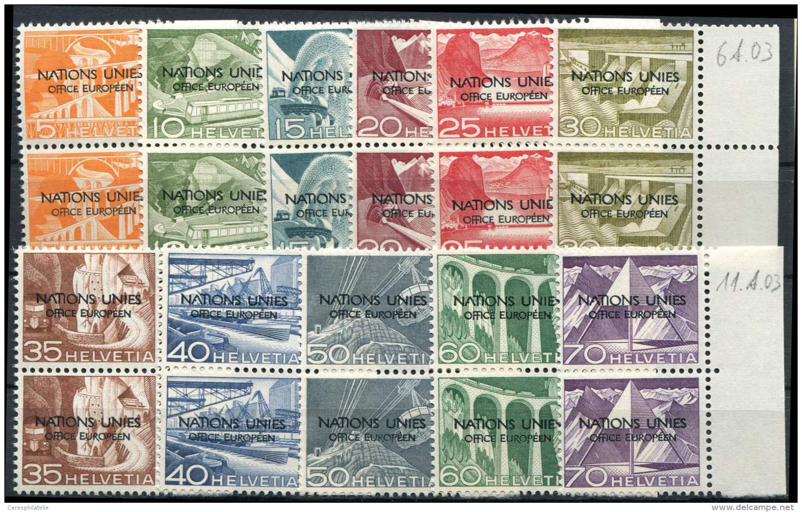 Suisse, 11 Valeurs ONU De 1950 En Paires Avec Vari&eacute;t&eacute;s, TB, Cote SBK 605 FS - Autres & Non Classés