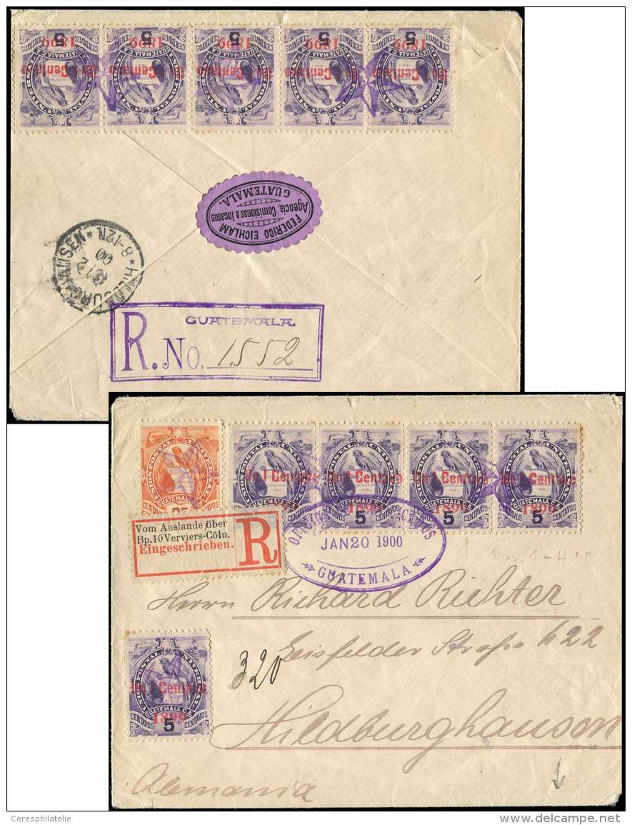 GUATEMALA 51 + 103 Bande De 4 + Bande De 5 + Unit&eacute; Obl. 20/1/1900 S. Env. Rec., Arr. En Allemagne Au Verso, TB - Other & Unclassified