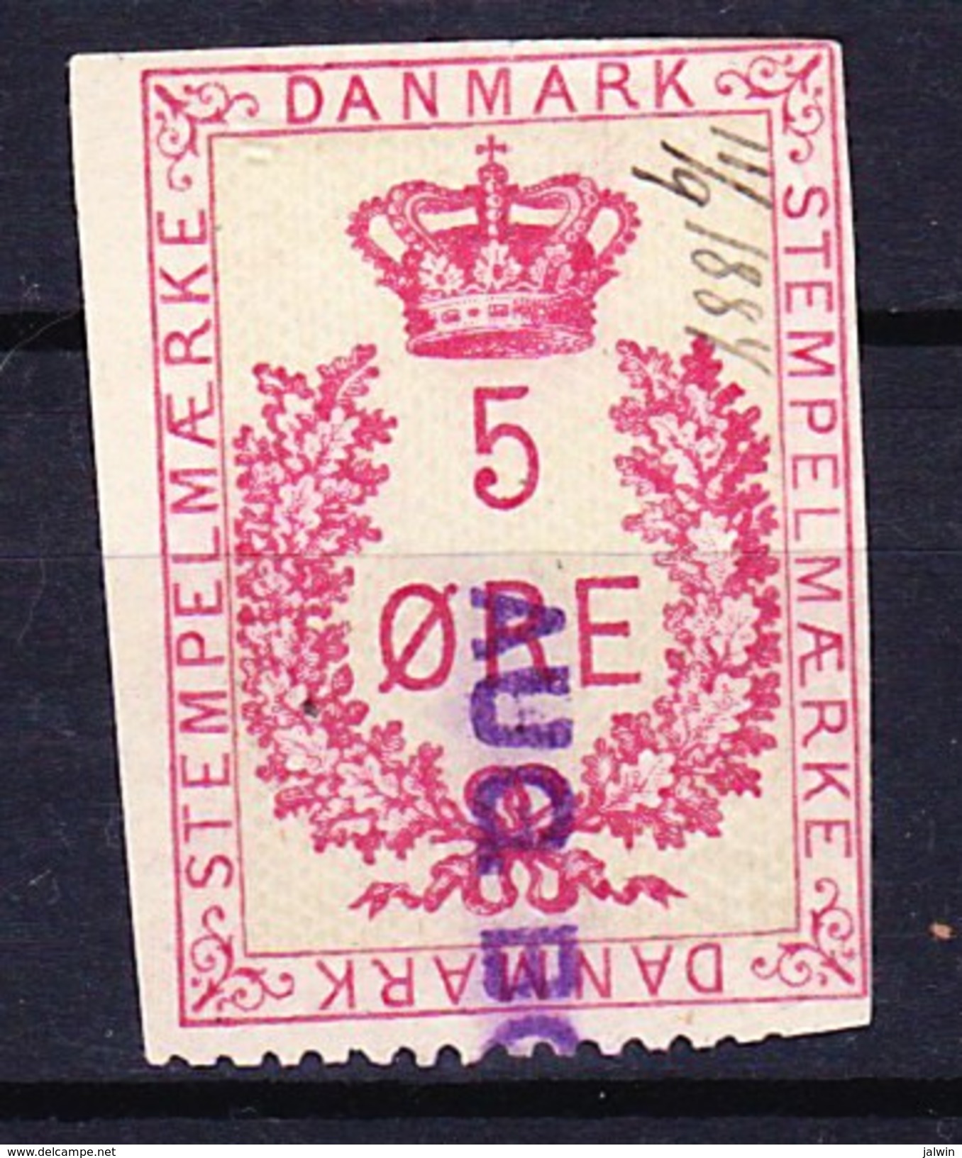 DANEMARK FISCAUX - STEMPELMAERKE 5 ORE ROUGE 11-09-1884 - Steuermarken