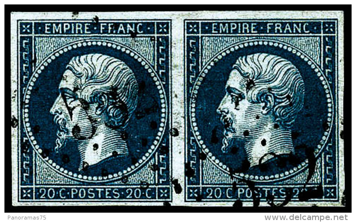 N&deg;14Ba 20c Bleu S/vert, Type II Paire, Sign&eacute; JF Brun - TB - 1853-1860 Napoléon III.