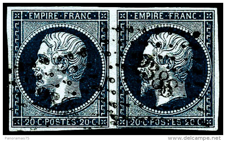 N&deg;14Ad 20c Bleu S/vert, Paire Sign&eacute; Brun - TB - 1853-1860 Napoleon III