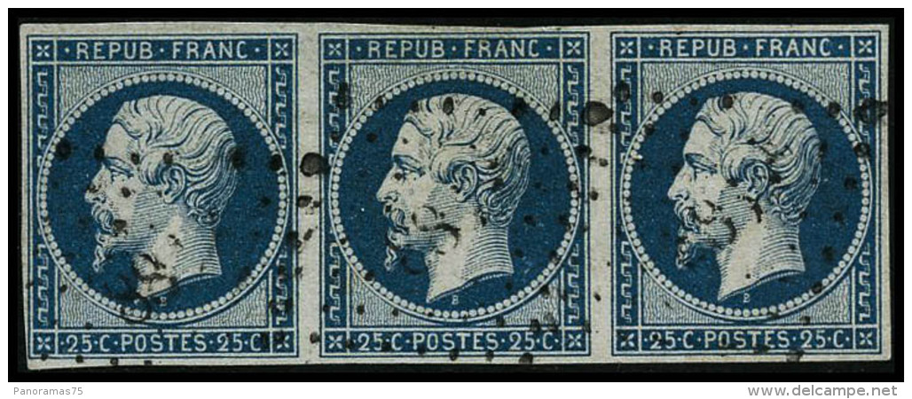 N&deg;10 25c Bleu, Bande De 3 - TB - 1852 Louis-Napoleon