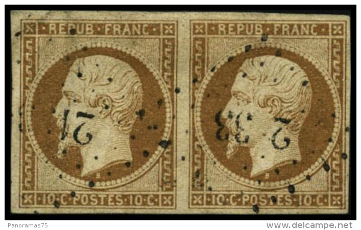 N&deg;9 10c Bistre, Paire Sign&eacute; Brun Et Roumet - TB - 1852 Louis-Napoleon