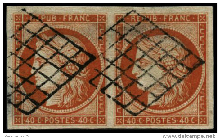 N&deg;5a 40c Orange Vif, Paire Trace D'encre Au Verso Provenant De La Lettre Aspect Extraordinaire - B - 1849-1850 Ceres