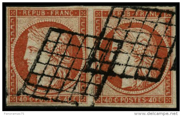 N&deg;5 40c Orange, Paire Sign&eacute; Brun  - TB - 1849-1850 Cérès