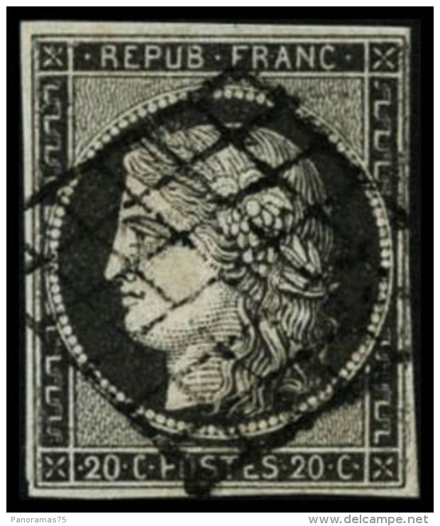 N&deg;3c 20c Gris-noir, Sign&eacute; Calves Et JF Brun - B - 1849-1850 Ceres