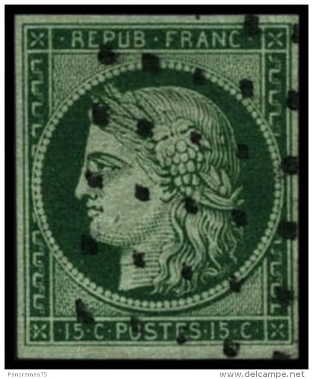 N&deg;2b 15c Vert Fonc&eacute;, Sign&eacute; Roumet - TB - 1849-1850 Ceres