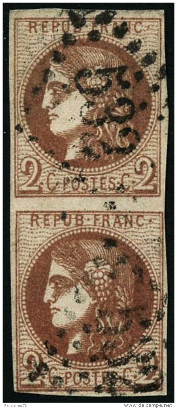 N&deg;40Bg 2c Chocolat R2, Paire - B - 1870 Bordeaux Printing