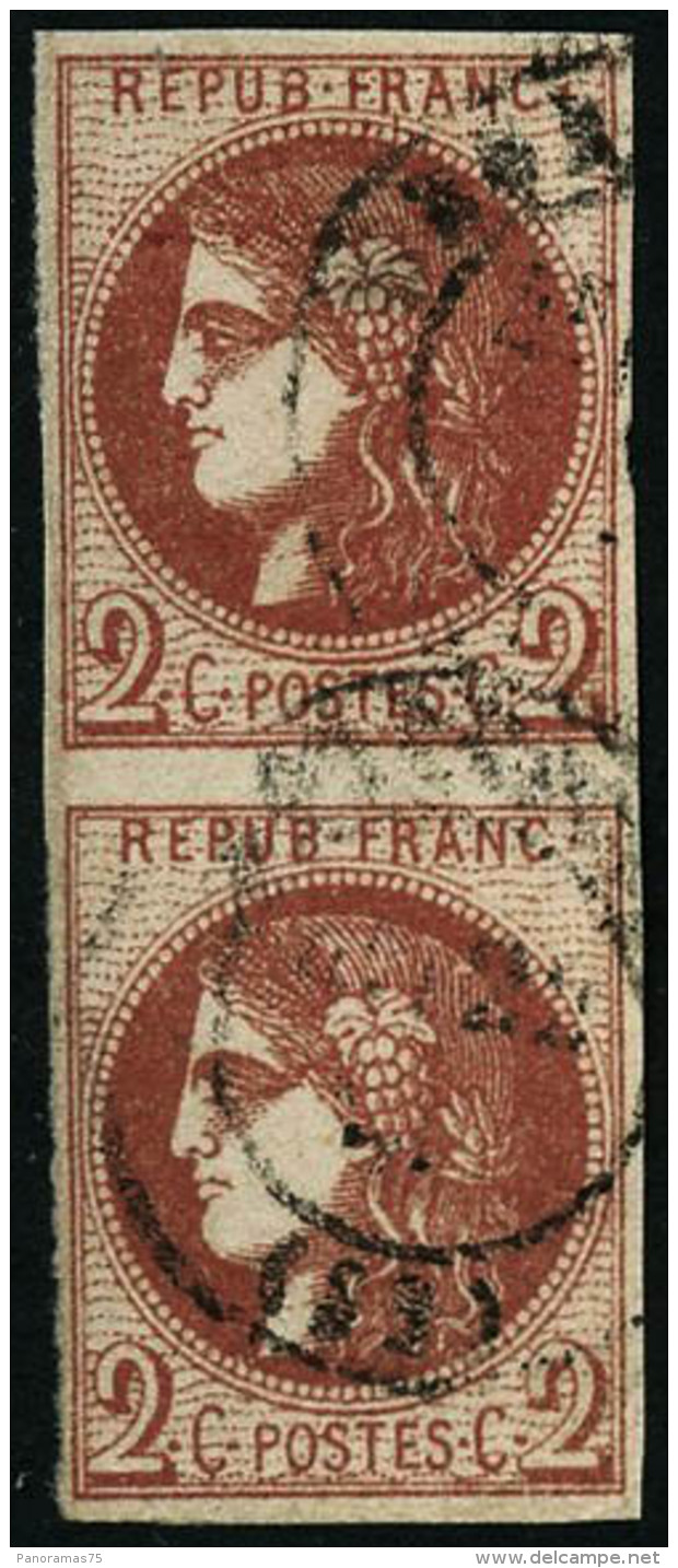 N&deg;40B 2c Brun-rouge R2, Paire - TB - 1870 Bordeaux Printing