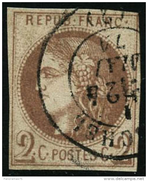 N&deg;40A 2c Chocolat Clair R1, Sign&eacute; Roumet - B - 1870 Bordeaux Printing