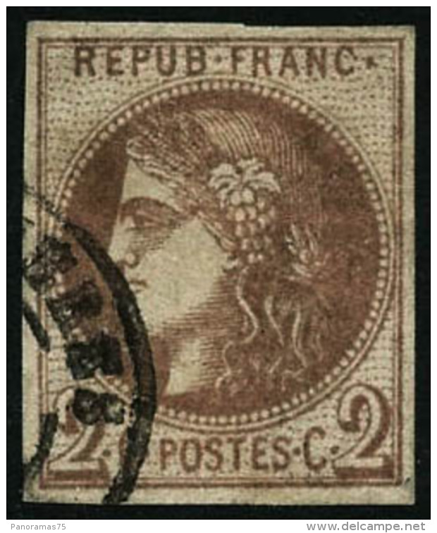 N&deg;40A 2c Chocolat Clair R1 Sign&eacute; Hotz Et Miro - TB - 1870 Bordeaux Printing