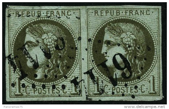 N&deg;39Ca 1c Olive Clair R3, Paire - TB - 1870 Bordeaux Printing