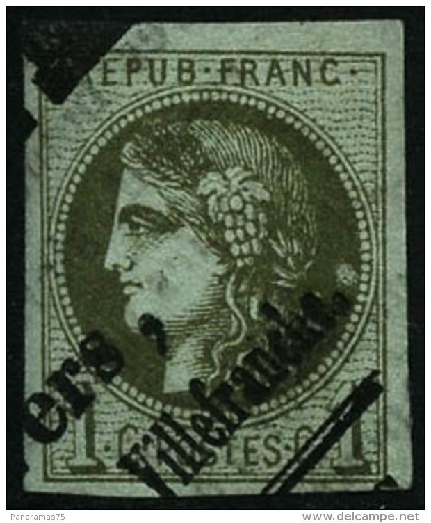 N&deg;39C 1c Olive R3, Obl Typo - TB - 1870 Bordeaux Printing