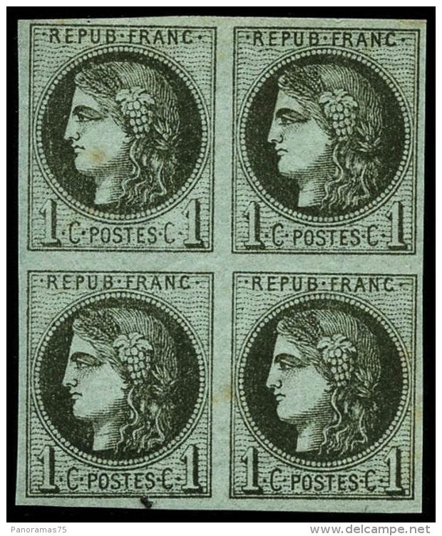 N&deg;39Aa 1c Olive R1, Bloc De 4 (2&egrave;me &eacute;tat Impression Us&eacute;e) - TB - 1870 Bordeaux Printing