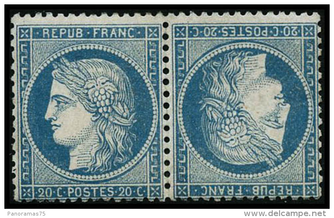 N&deg;37c 20c Bleu, Paire T&ecirc;te-b&ecirc;che, Sign&eacute; Brun - TB - 1870 Siege Of Paris