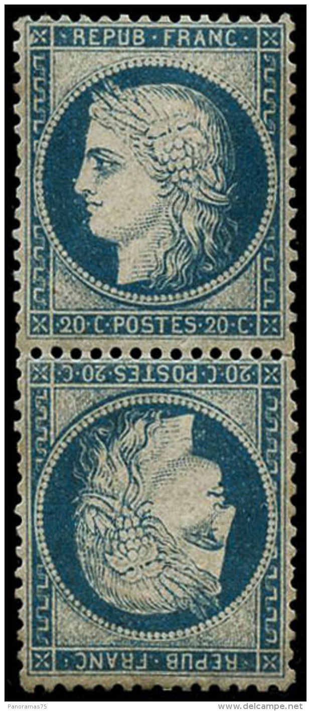 N&deg;37c 20c Bleu, Paire T&ecirc;te-b&egrave;che, Sign&eacute; Roumet - TB - 1870 Siege Of Paris