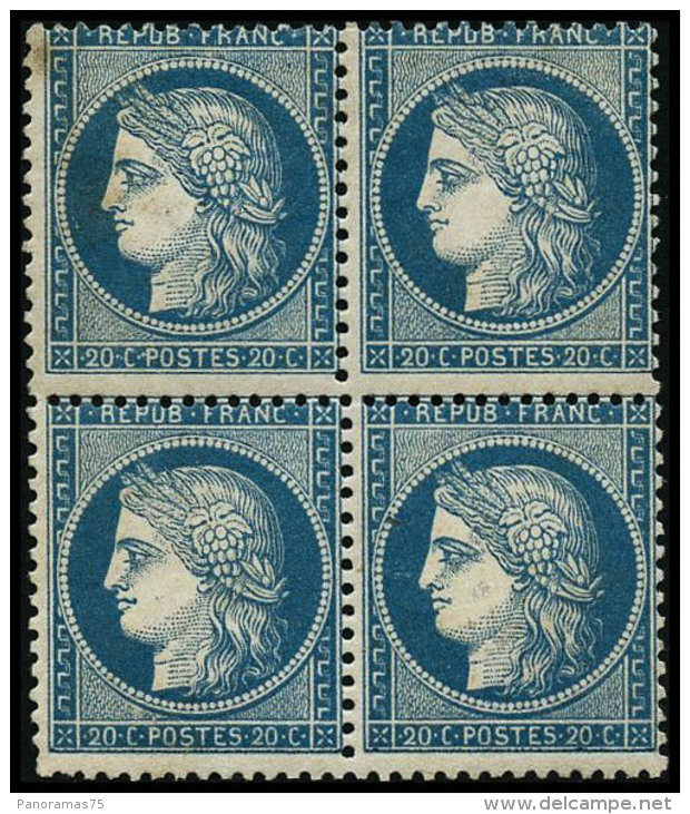 N&deg;37 20c Bleu, Bloc De 4 (3 Timbres Sans Charni&egrave;re) Sign&eacute; Calves - TB - 1870 Siege Of Paris