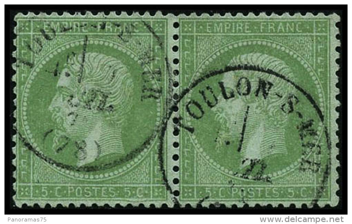 N&deg;35 5c Vert P&acirc;le S/bleu, Paire - TB - 1863-1870 Napoleon III With Laurels