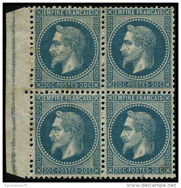 N&deg;29B 20c Bleu, Type II Bloc De 4, Froissure De Gomme Sur Un Ex - TB - 1863-1870 Napoleon III With Laurels