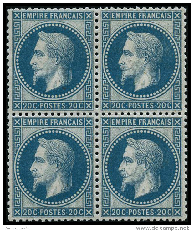 N&deg;29A 20c Bleu, Type I Bloc De 4 Pli De Gomme Sur 3 Ex - B - 1863-1870 Napoleon III With Laurels