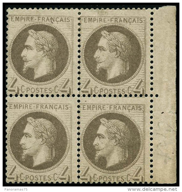 N&deg;27 4c Gris, Bloc De 4  Sign&eacute; Brun - TB - 1863-1870 Napoleon III With Laurels