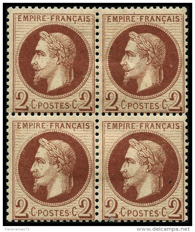 N&deg;26 2c Rouge-brun, Bloc De 4  - B/TB - 1863-1870 Napoleon III With Laurels